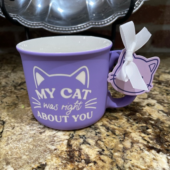 Sunday Morning MY CAT WAS RIGHT ABOUT YOU lilac soft touch mug - Brand new - Picture 1 of 7